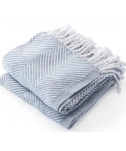 Monhegan Cotton Throw With Fringe - Misty Blue