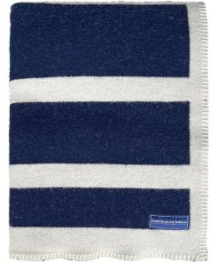 Reversible Framed Stripe Wool Throw - Navy