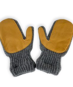 Mittens with Leather - Heather Gray/Honey Gold