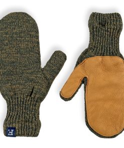 Mittens with Leather - Olive