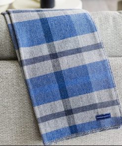 Northfield Plaid Wool Throw Blanket - Blue