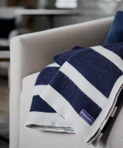 Reversible Framed Stripe Wool Throw - Navy