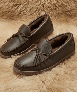 Footskins Men's Premium Rubber Sole Sheepskin Slippers - Brown