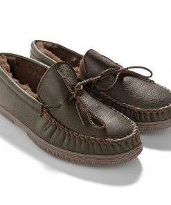 Footskins Men's Premium Rubber Sole Sheepskin Slippers - Brown
