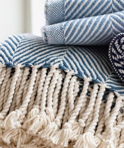 Monhegan Cotton Throw With Fringe - Indigo