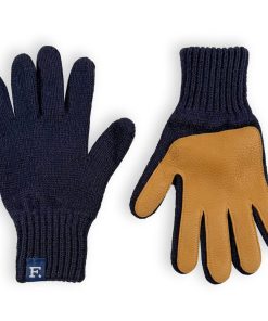 Gloves with Leather - Navy