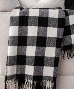 Buffalo Check Wool Throw Blanket - White