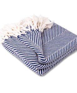 Monhegan Cotton Throw With Fringe - Navy