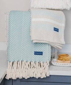 Monhegan Cotton Throw With Fringe - Island Blue