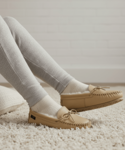 Footskins Women's Cushion-Flex Sole Sheepskin Slippers - Creme