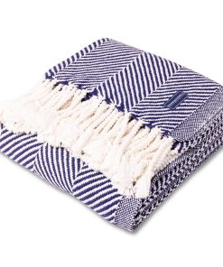 Monhegan Cotton Throw With Fringe - Navy