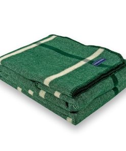 Windowpane Plaid Wool Throw - Forest Green