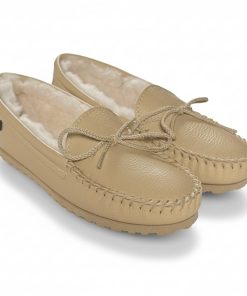 Footskins Women's Cushion-Flex Sole Sheepskin Slippers - Creme