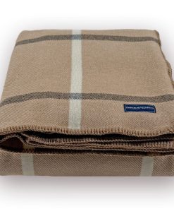 Windowpane Plaid Wool Blanket - Beige