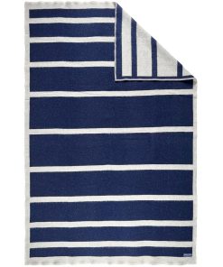 Reversible Framed Stripe Wool Throw - Navy